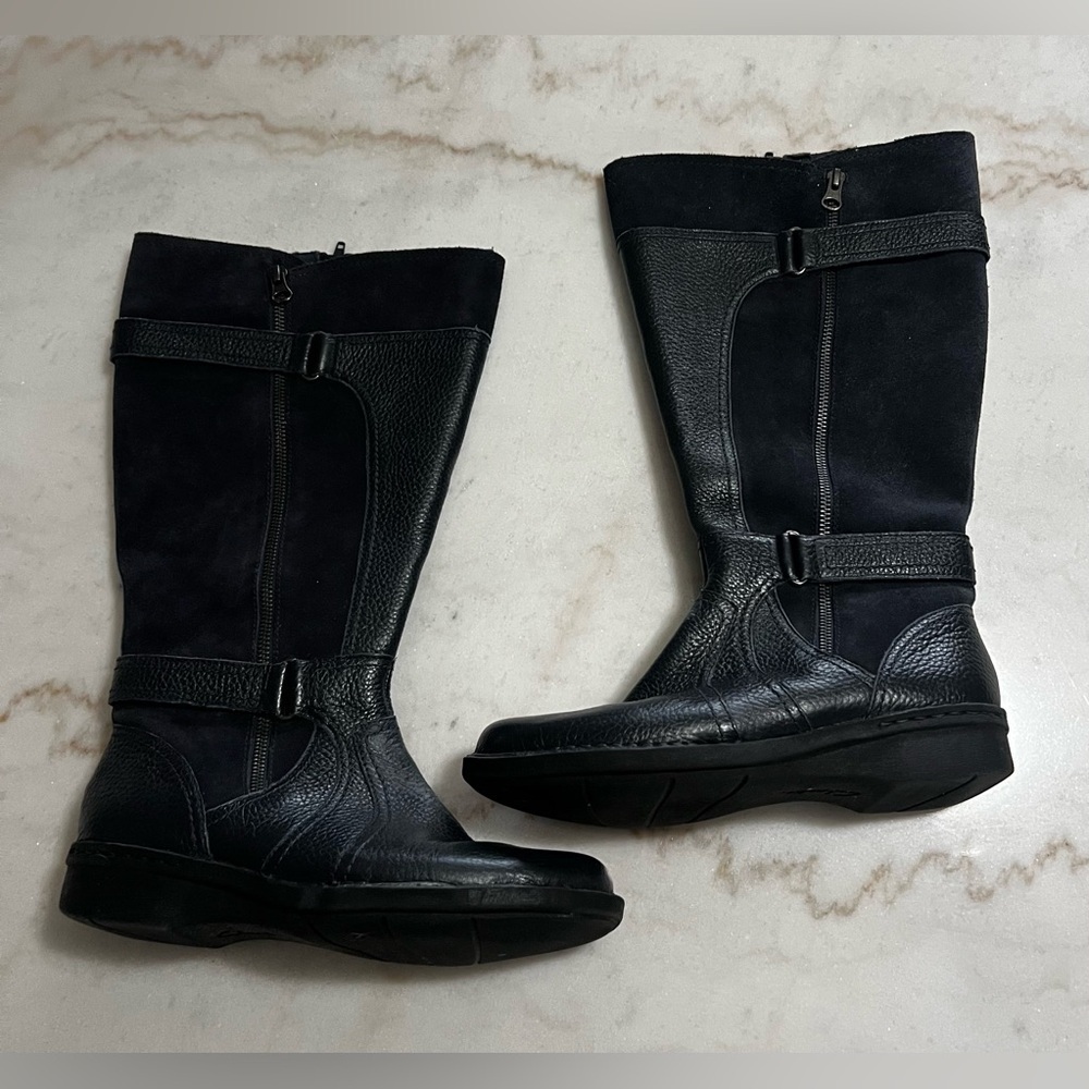 Clarks Whistle Whey Black Leather and Suede Tall Boot Women’s Size 8